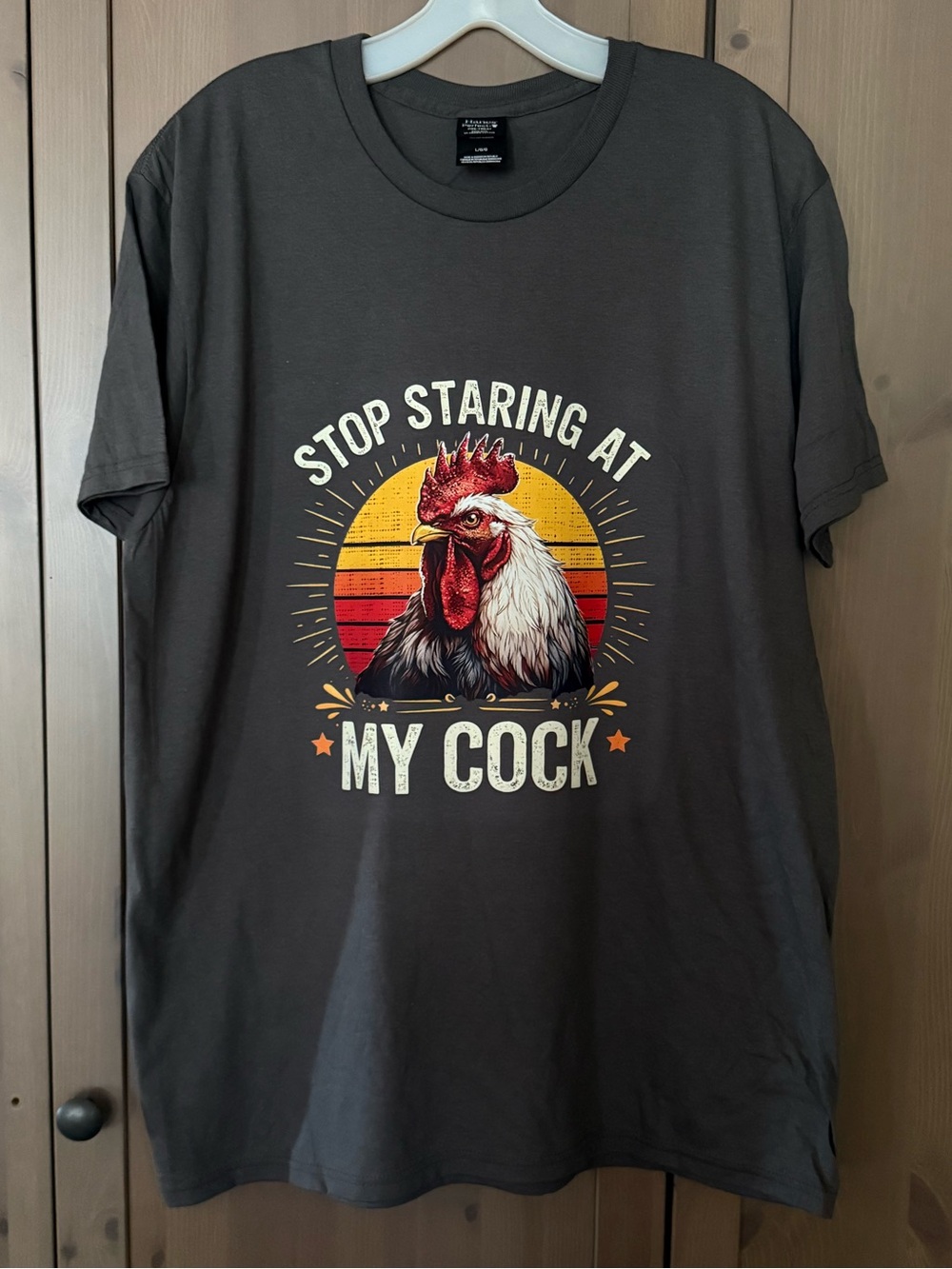 Hanes Perfect-T, Dark Gray, Rooster Graphic, Size Large